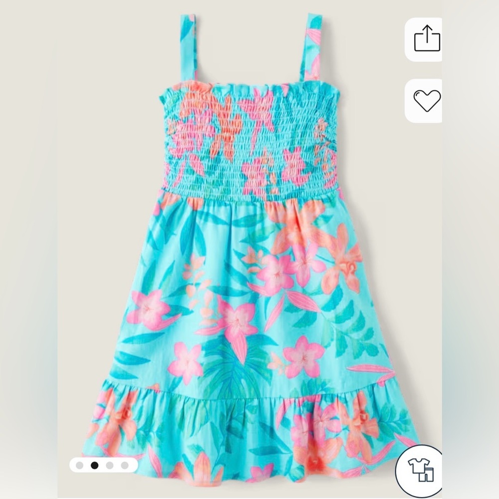 Gymboree Girls Tropical Smocked Ruffle Dress Splish-Splash Blue sise 7 - Picture 2 of 8